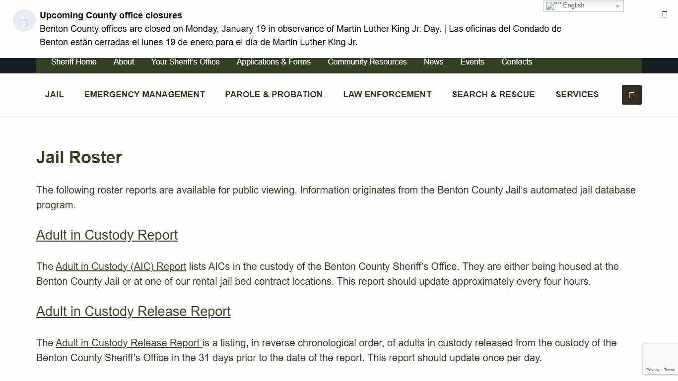 Jail Roster - Benton County Sheriff's Office, Oregon